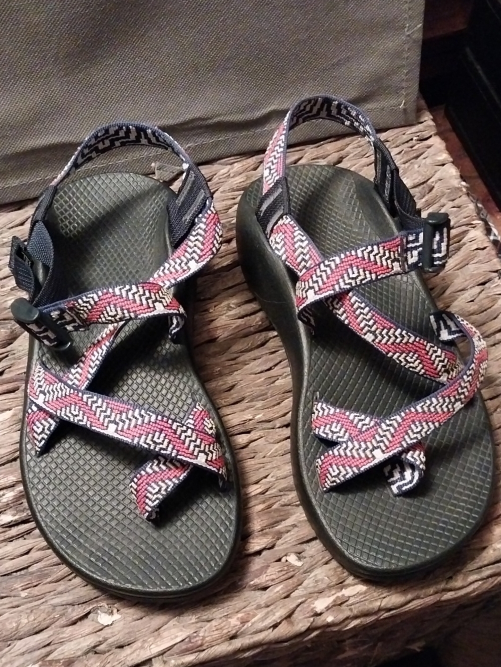 Chaco Women’s Outdoor Sport Sandals — Red/Black Patterned Straps